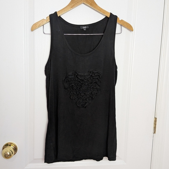 Justify Black Sleeveless Tank Top with Textured Heart Detail Women’s Large #23 - Picture 1 of 5